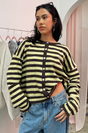 Mixed Signals Yellow and Brown Stripe Button Up Cardigan