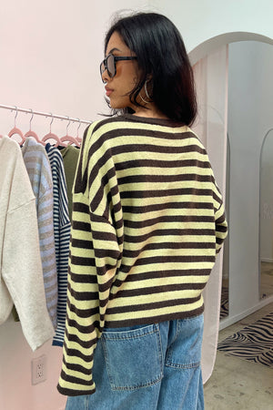 Mixed Signals Yellow and Brown Stripe Button Up Cardigan