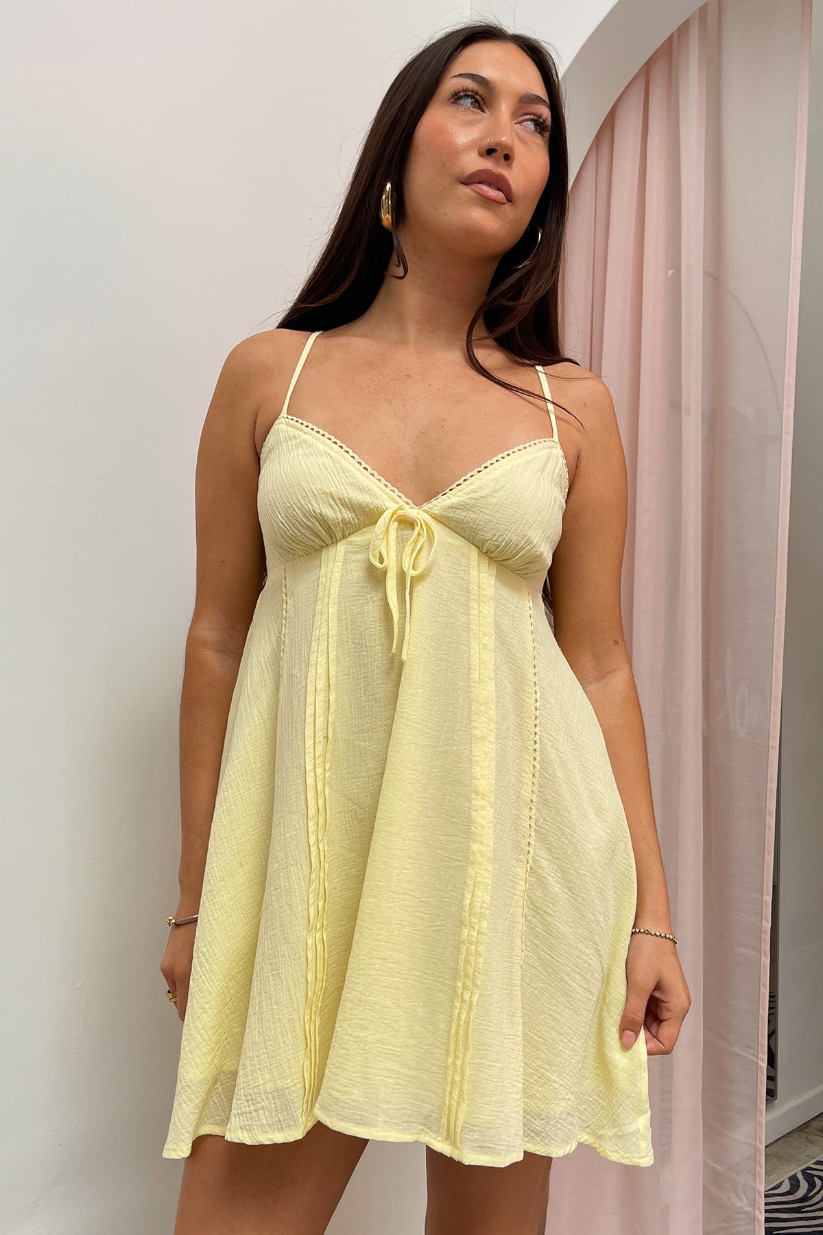 Hayden Light Yellow Cotton Babydoll Dress M