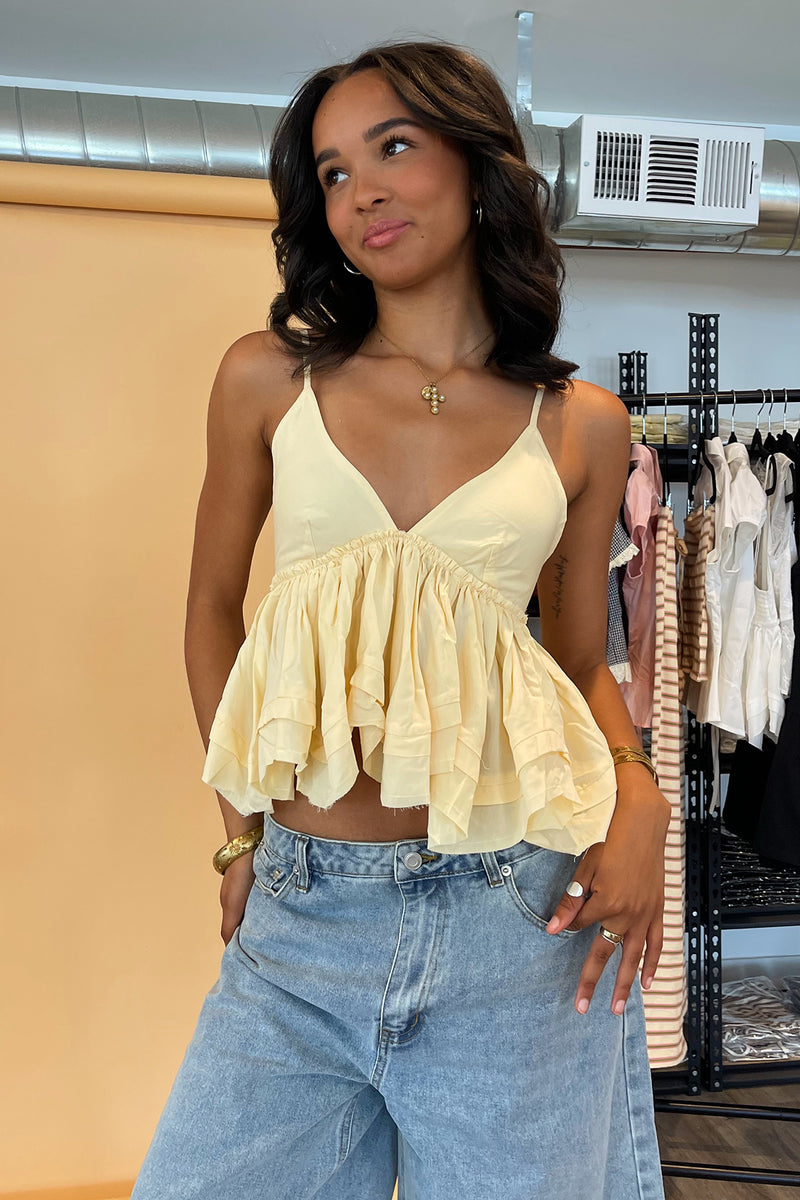 Birdie Yellow Tiered Boho Tank Top