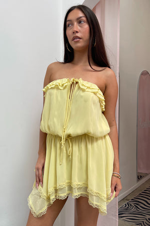 Ivy Yellow Strapless Fairy Hem Mini Dress