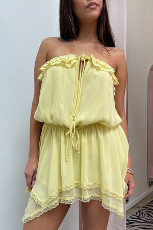 Ivy Yellow Strapless Fairy Hem Mini Dress