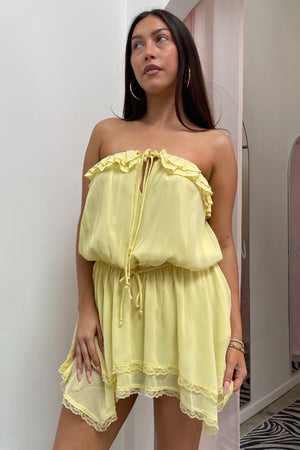 Ivy Yellow Strapless Fairy Hem Mini Dress