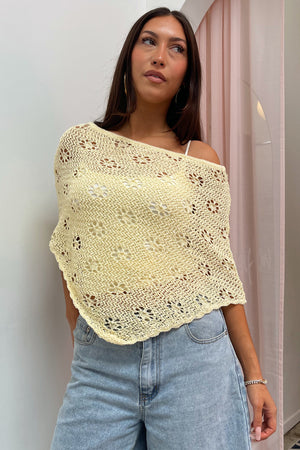 Fresh Flowers Yellow Floral Knit Poncho