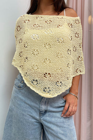 Fresh Flowers Yellow Floral Knit Poncho