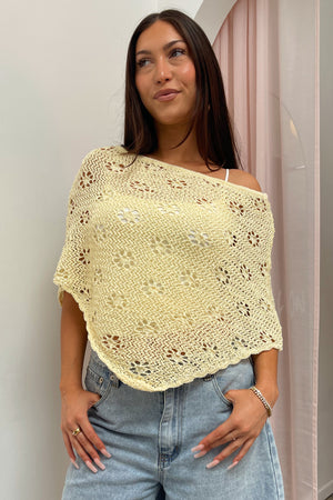 Fresh Flowers Yellow Floral Knit Poncho