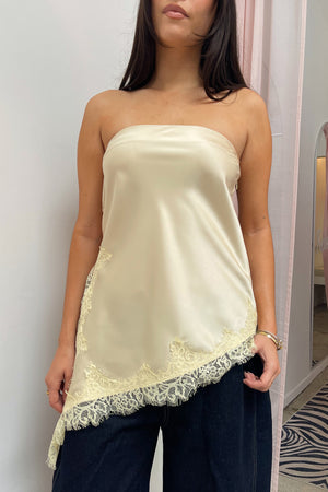 Ayla Yellow with Lace Trim Asymmetrical Tube Top