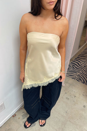 Ayla Yellow with Lace Trim Asymmetrical Tube Top
