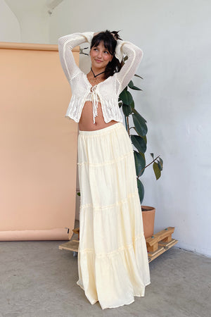 You're So Golden Light Yellow Tiered Maxi Skirt