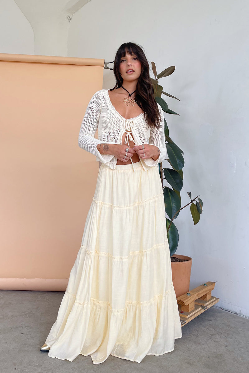 You're So Golden Light Yellow Tiered Maxi Skirt