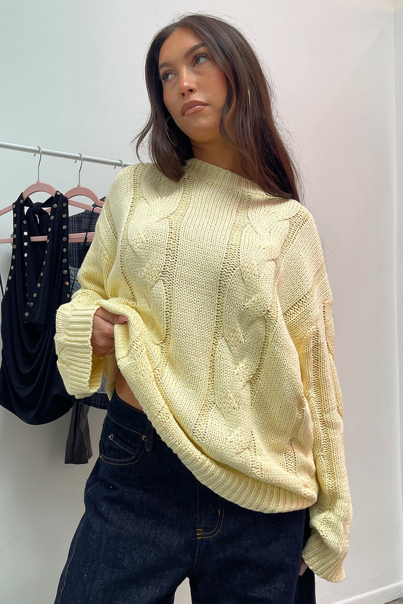 Rory Light Yellow Cable Knit Oversized Sweater