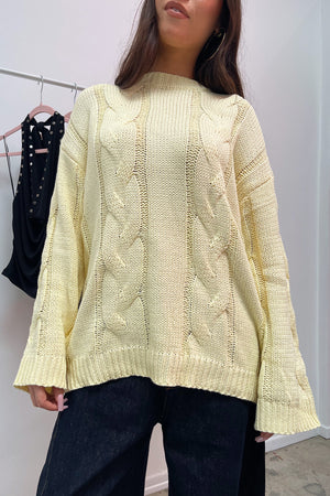 Rory Light Yellow Cable Knit Oversized Sweater