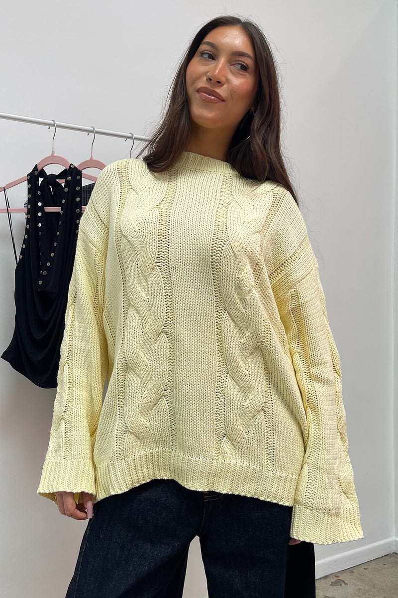 Rory Light Yellow Cable Knit Oversized Sweater