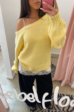 Andie Yellow Off the Shoulder Knit Sweater
