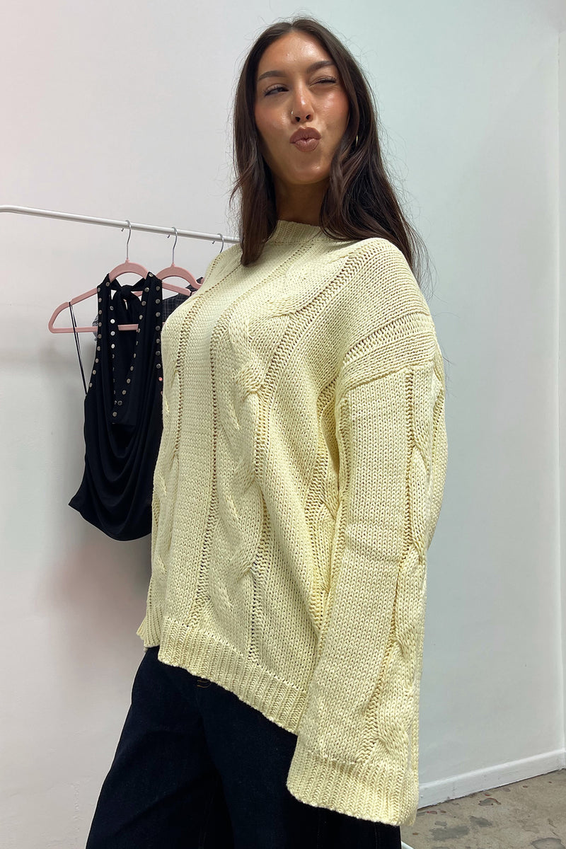 Rory Light Yellow Cable Knit Oversized Sweater