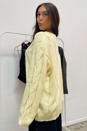 Rory Light Yellow Cable Knit Oversized Sweater