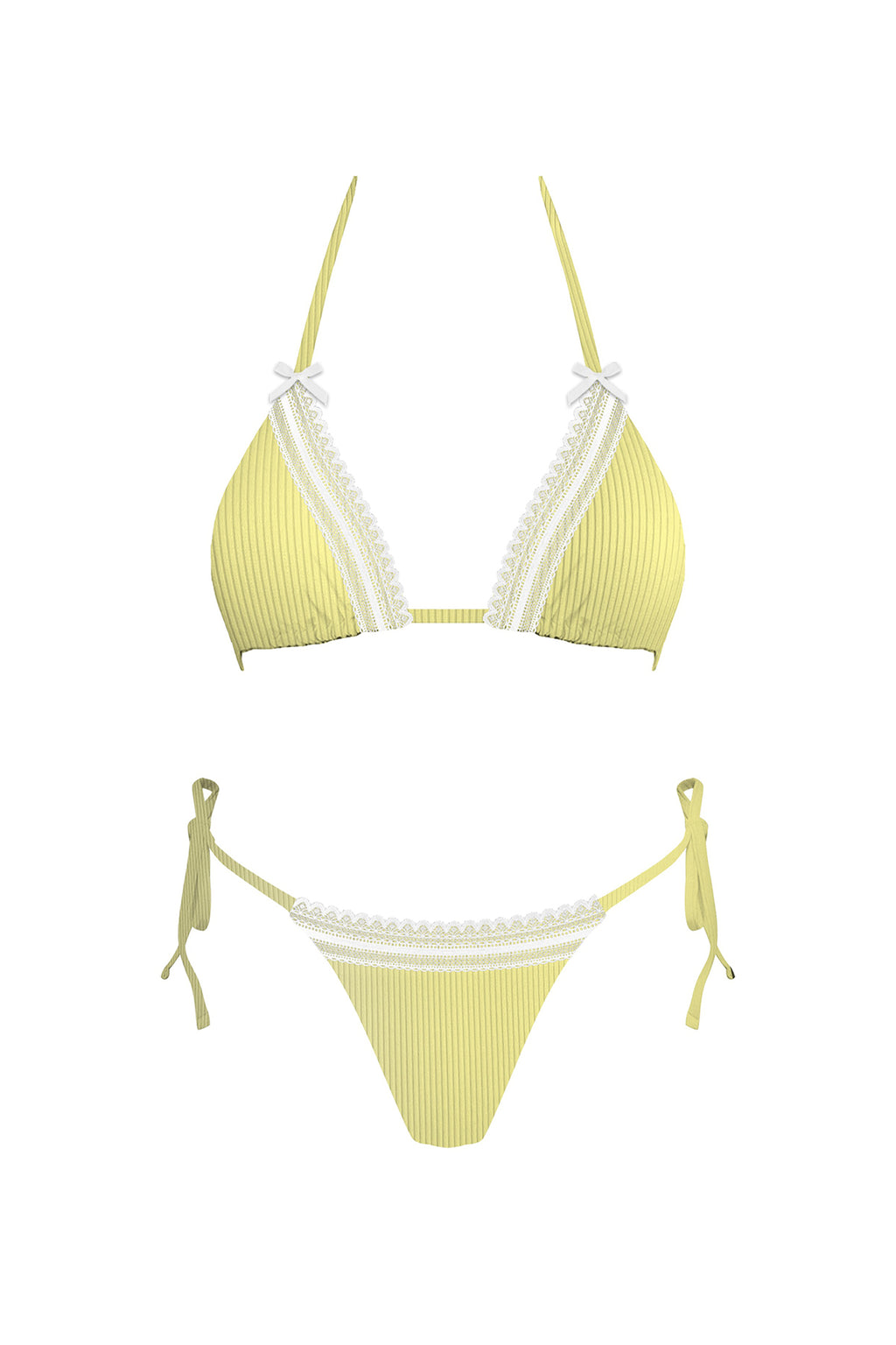 Ella Yellow with White Lace Trim Bikini