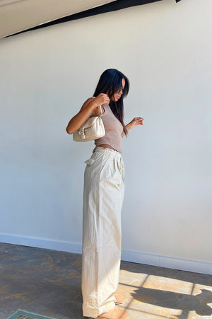 Back in Time Beige Drawstring Parachute Pants