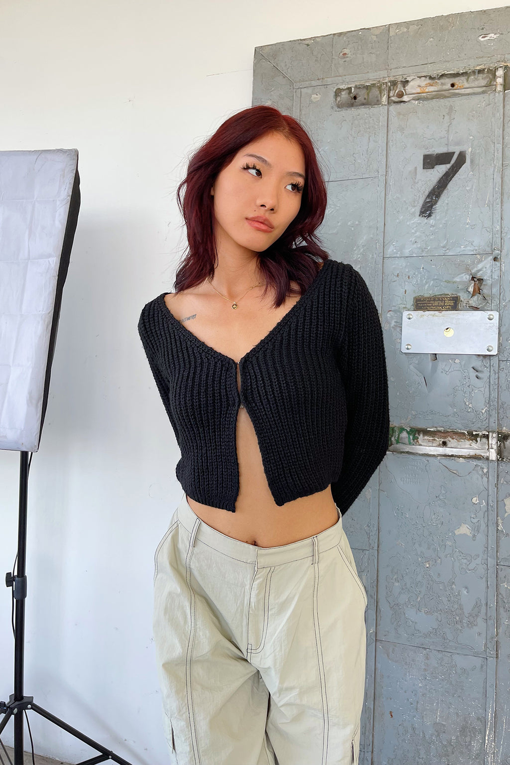 Got Me Hooked Black Knit Clasp Front Sweater Top