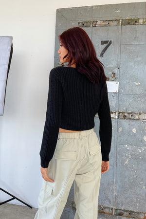 Got Me Hooked Black Knit Clasp Front Sweater Top