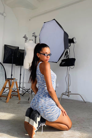 Sea Breeze Blue Knit One Shoulder Dress