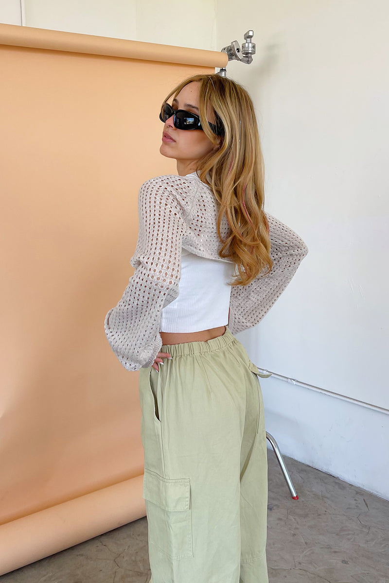 Open to It Oatmeal Knit Bolero Sleeves