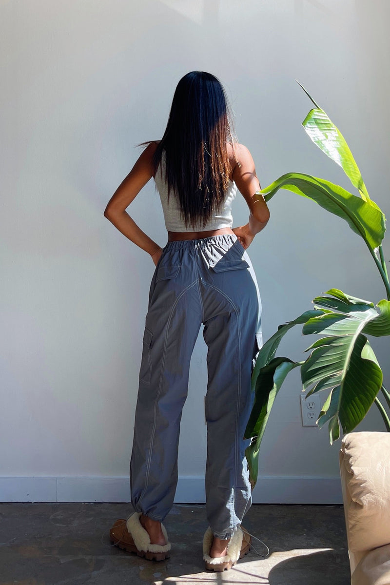 Outside the Lines Grey with Contrast Stitch Parachute Pants