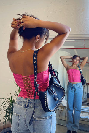Don't Trip Hot Pink Strapless Lace Up Corset Top