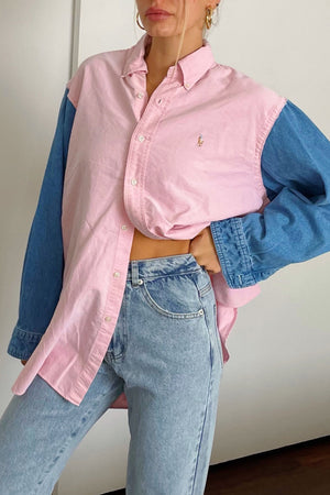 Dylan Pink and Denim Vintage Button Up Shirt