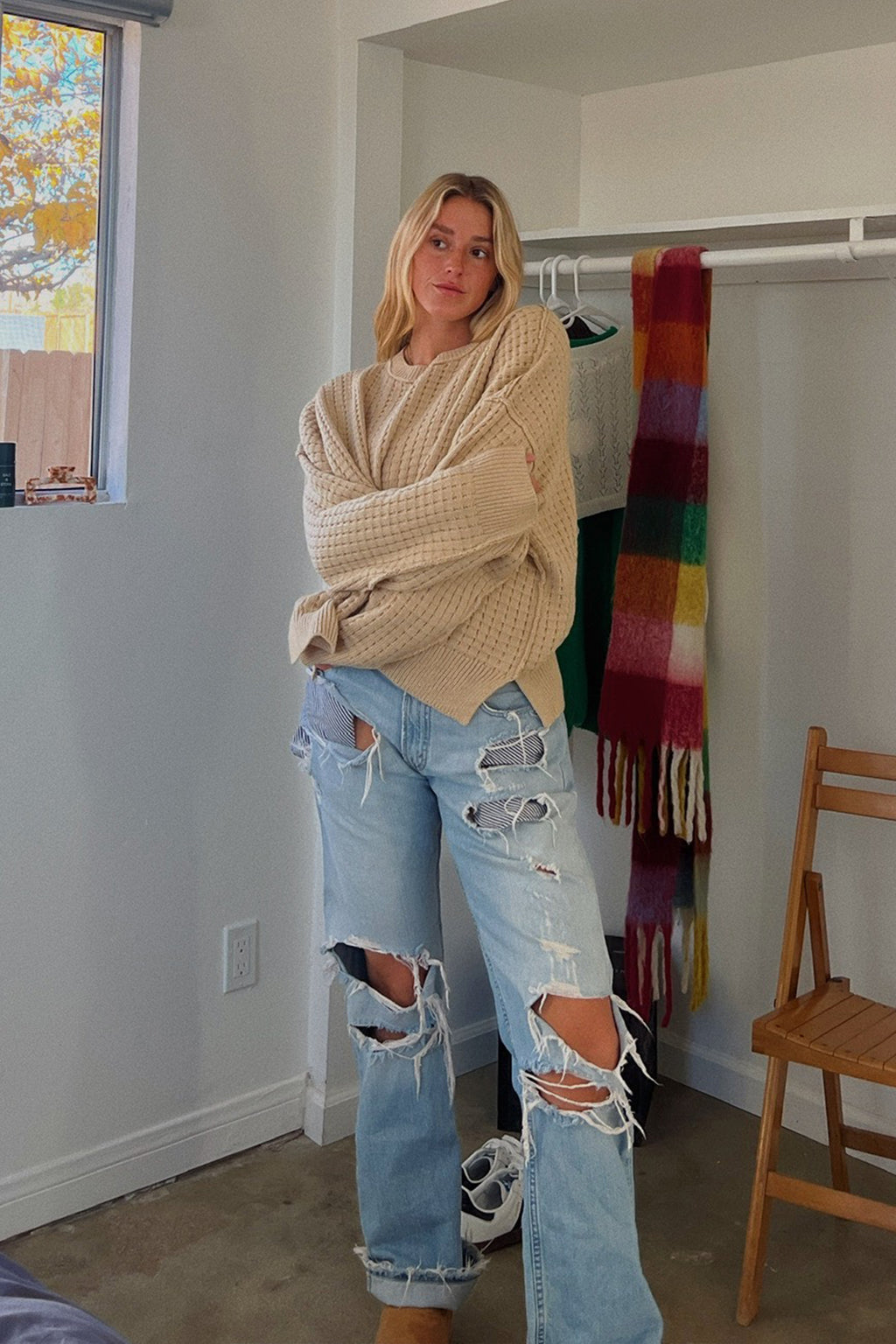 Closet Staple Tan Waffle Knit Oversized Sweater